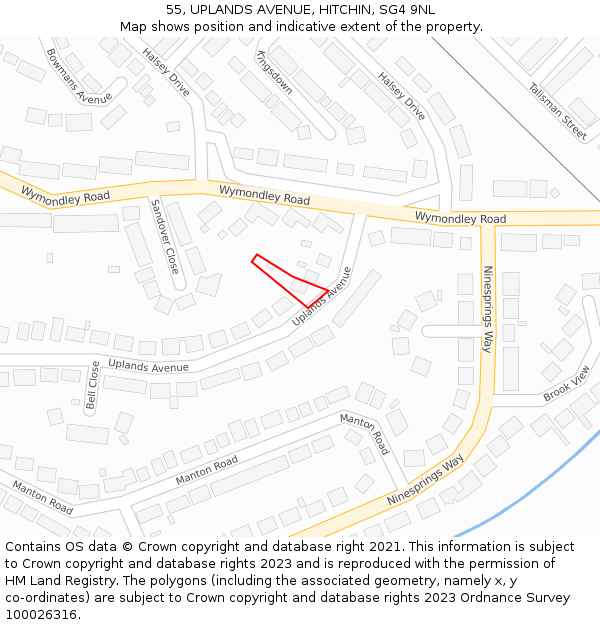 55, UPLANDS AVENUE, HITCHIN, SG4 9NL: Location map and indicative extent of plot