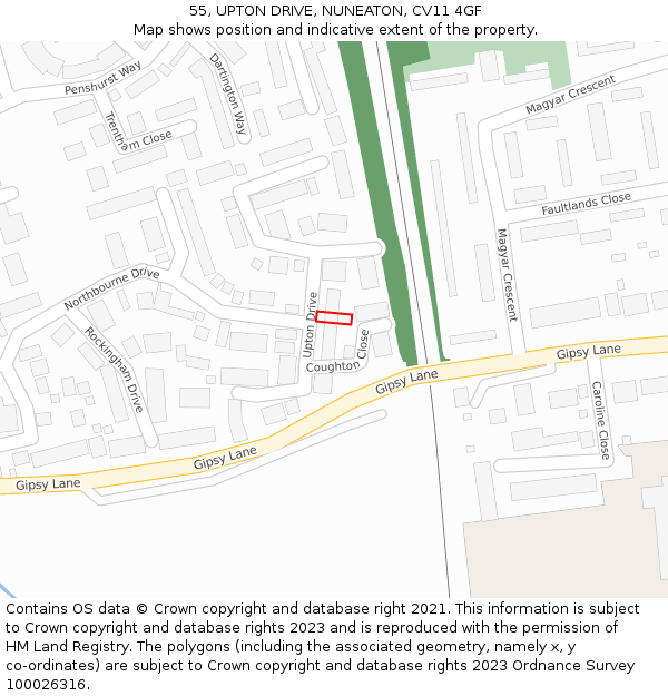 55, UPTON DRIVE, NUNEATON, CV11 4GF: Location map and indicative extent of plot