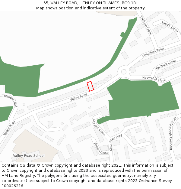 55, VALLEY ROAD, HENLEY-ON-THAMES, RG9 1RL: Location map and indicative extent of plot