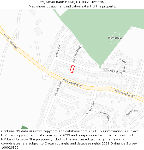 55, VICAR PARK DRIVE, HALIFAX, HX2 0NN: Location map and indicative extent of plot