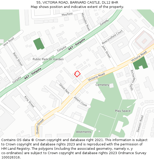 55, VICTORIA ROAD, BARNARD CASTLE, DL12 8HR: Location map and indicative extent of plot