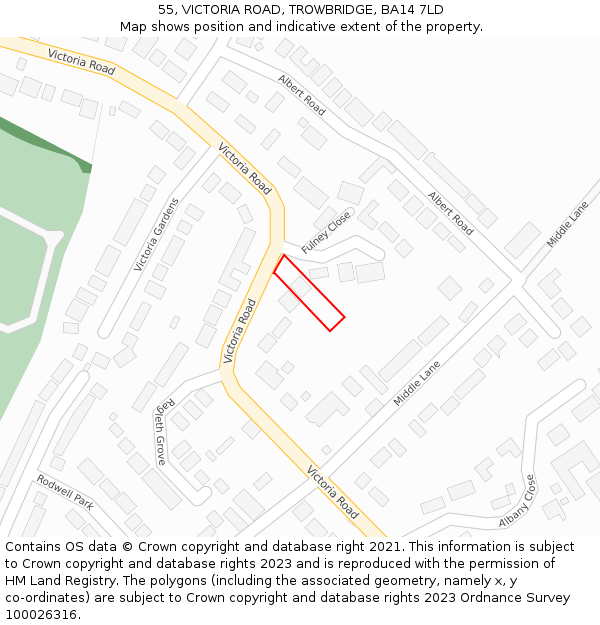 55, VICTORIA ROAD, TROWBRIDGE, BA14 7LD: Location map and indicative extent of plot