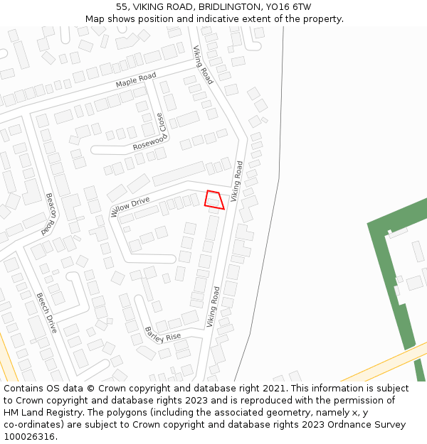 55, VIKING ROAD, BRIDLINGTON, YO16 6TW: Location map and indicative extent of plot