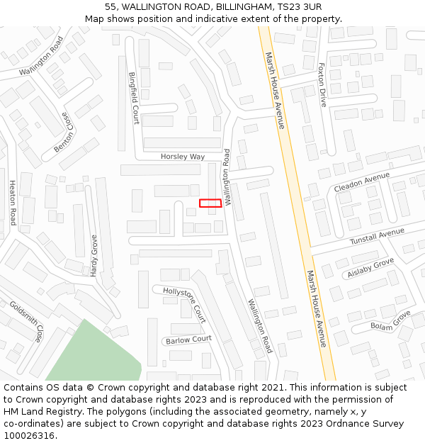 55, WALLINGTON ROAD, BILLINGHAM, TS23 3UR: Location map and indicative extent of plot