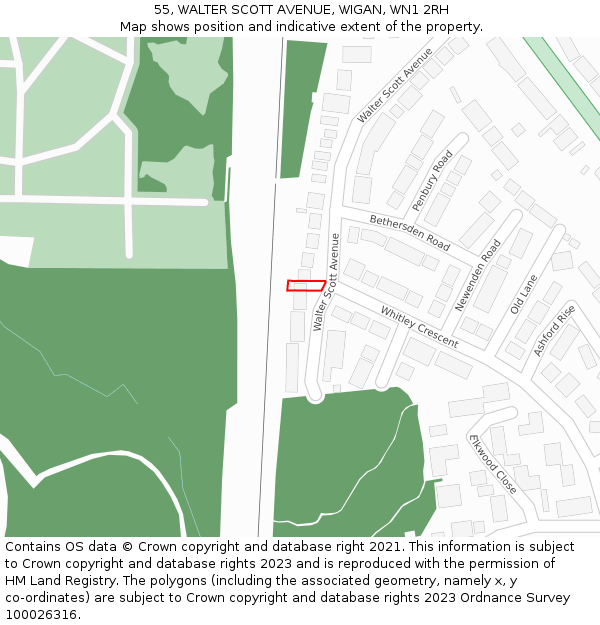 55, WALTER SCOTT AVENUE, WIGAN, WN1 2RH: Location map and indicative extent of plot