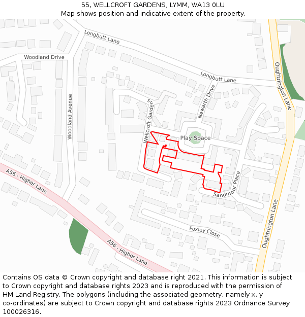 55, WELLCROFT GARDENS, LYMM, WA13 0LU: Location map and indicative extent of plot