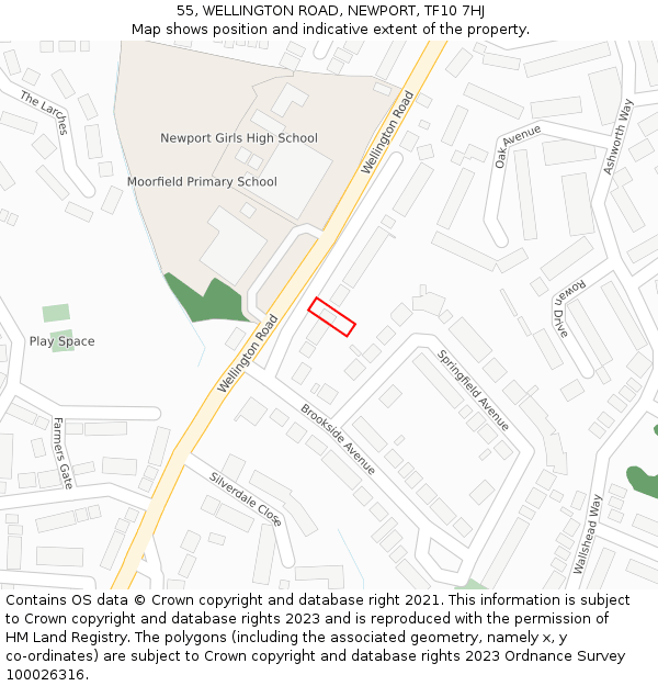 55, WELLINGTON ROAD, NEWPORT, TF10 7HJ: Location map and indicative extent of plot