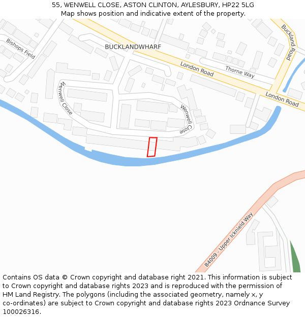 55, WENWELL CLOSE, ASTON CLINTON, AYLESBURY, HP22 5LG: Location map and indicative extent of plot