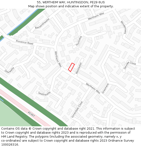 55, WERTHEIM WAY, HUNTINGDON, PE29 6US: Location map and indicative extent of plot