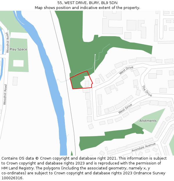 55, WEST DRIVE, BURY, BL9 5DN: Location map and indicative extent of plot