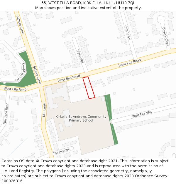 55, WEST ELLA ROAD, KIRK ELLA, HULL, HU10 7QL: Location map and indicative extent of plot