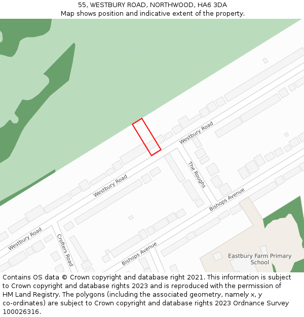 55, WESTBURY ROAD, NORTHWOOD, HA6 3DA: Location map and indicative extent of plot