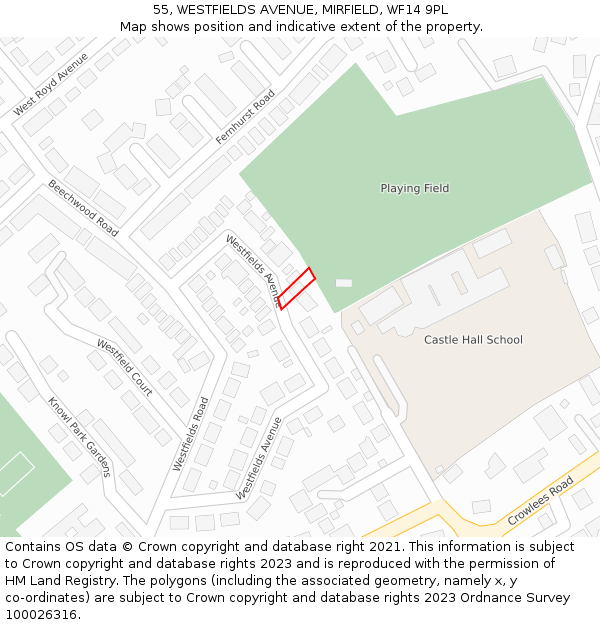 55, WESTFIELDS AVENUE, MIRFIELD, WF14 9PL: Location map and indicative extent of plot