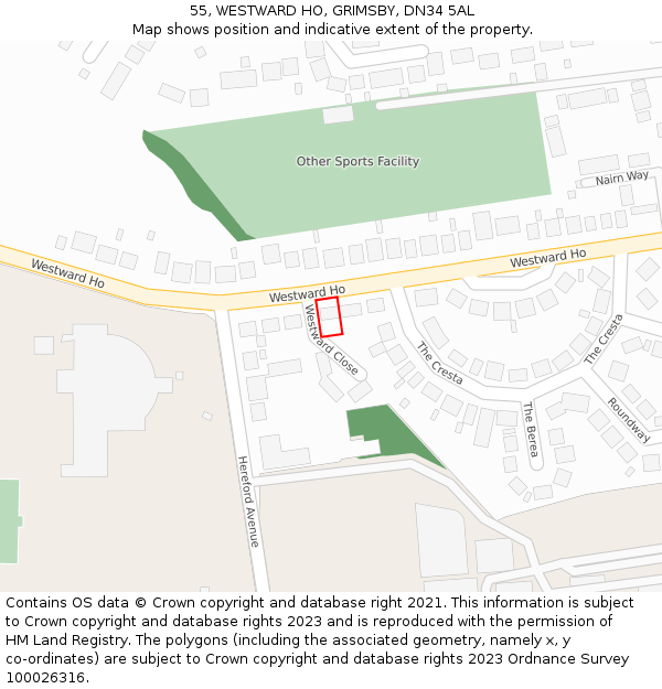 55, WESTWARD HO, GRIMSBY, DN34 5AL: Location map and indicative extent of plot