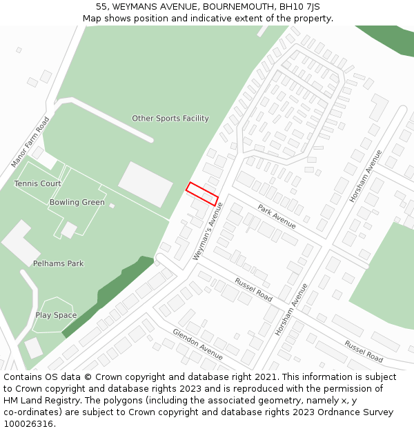 55, WEYMANS AVENUE, BOURNEMOUTH, BH10 7JS: Location map and indicative extent of plot