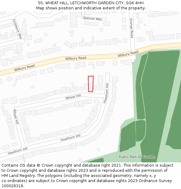 55, WHEAT HILL, LETCHWORTH GARDEN CITY, SG6 4HH: Location map and indicative extent of plot