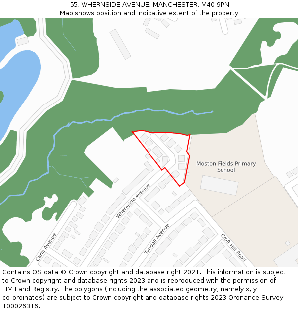 55, WHERNSIDE AVENUE, MANCHESTER, M40 9PN: Location map and indicative extent of plot