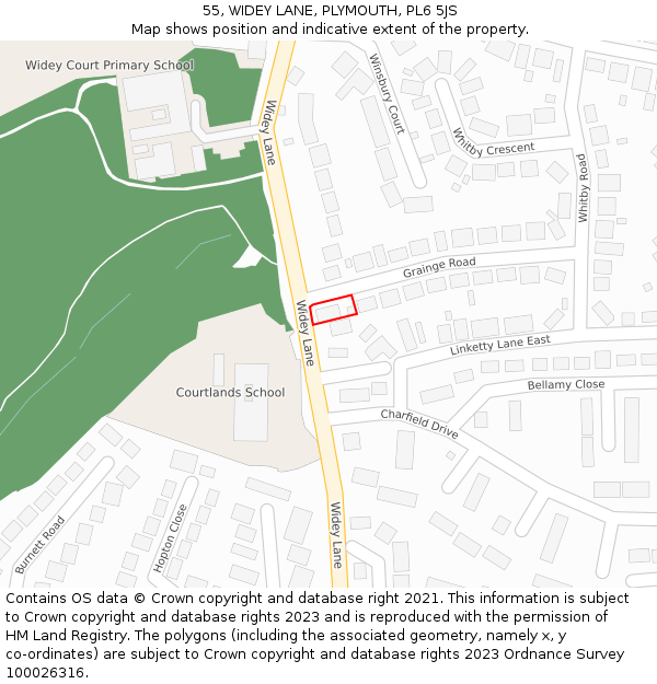 55, WIDEY LANE, PLYMOUTH, PL6 5JS: Location map and indicative extent of plot