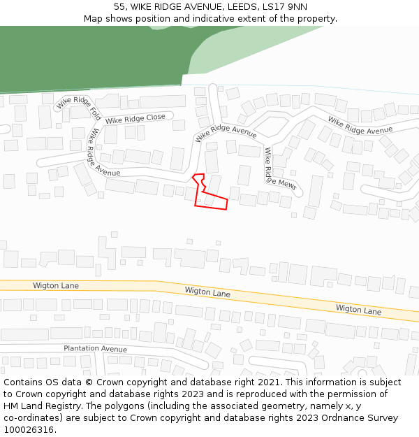 55, WIKE RIDGE AVENUE, LEEDS, LS17 9NN: Location map and indicative extent of plot