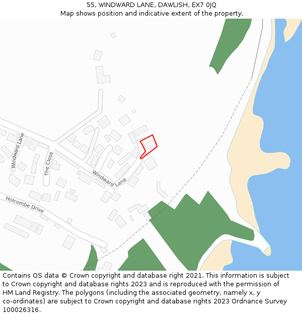 55, WINDWARD LANE, DAWLISH, EX7 0JQ: Location map and indicative extent of plot
