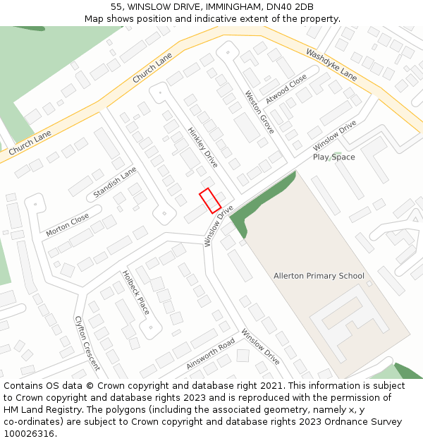 55, WINSLOW DRIVE, IMMINGHAM, DN40 2DB: Location map and indicative extent of plot