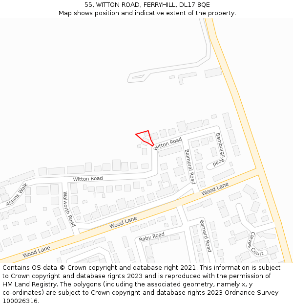 55, WITTON ROAD, FERRYHILL, DL17 8QE: Location map and indicative extent of plot