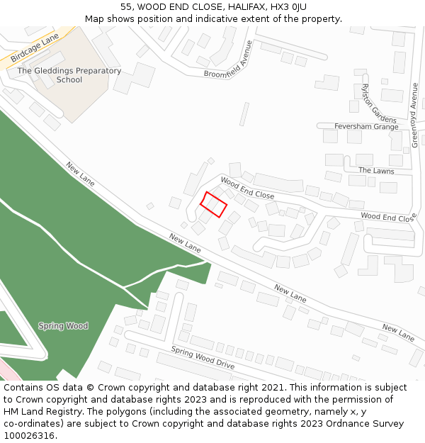 55, WOOD END CLOSE, HALIFAX, HX3 0JU: Location map and indicative extent of plot