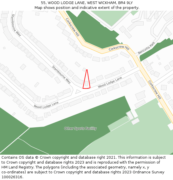 55, WOOD LODGE LANE, WEST WICKHAM, BR4 9LY: Location map and indicative extent of plot