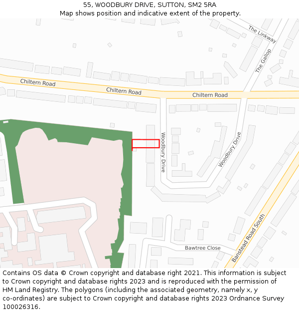 55, WOODBURY DRIVE, SUTTON, SM2 5RA: Location map and indicative extent of plot