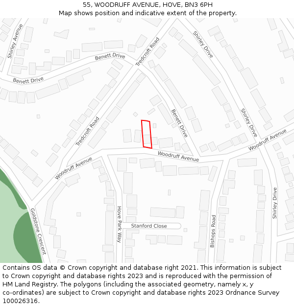 55, WOODRUFF AVENUE, HOVE, BN3 6PH: Location map and indicative extent of plot