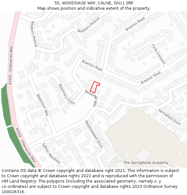 55, WOODSAGE WAY, CALNE, SN11 0RP: Location map and indicative extent of plot