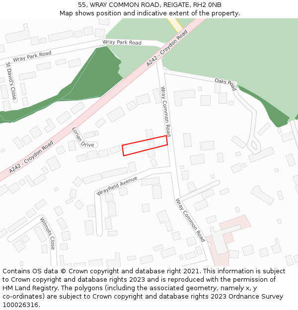 55, WRAY COMMON ROAD, REIGATE, RH2 0NB: Location map and indicative extent of plot