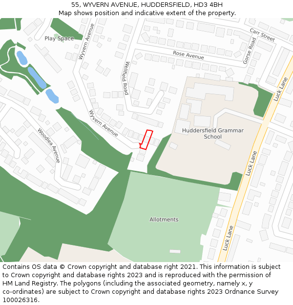 55, WYVERN AVENUE, HUDDERSFIELD, HD3 4BH: Location map and indicative extent of plot