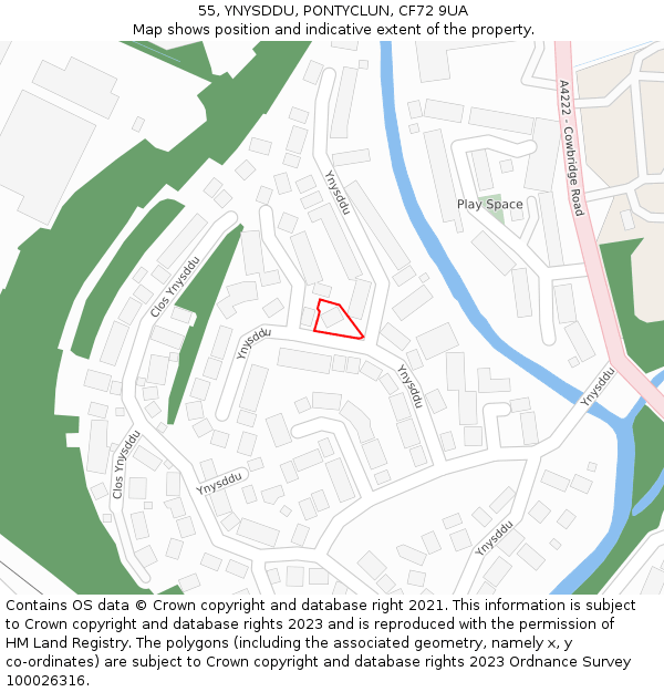 55, YNYSDDU, PONTYCLUN, CF72 9UA: Location map and indicative extent of plot