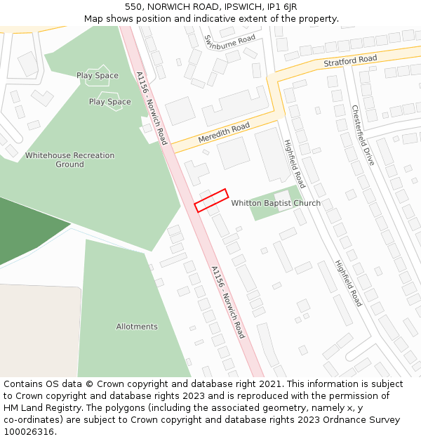 550, NORWICH ROAD, IPSWICH, IP1 6JR: Location map and indicative extent of plot
