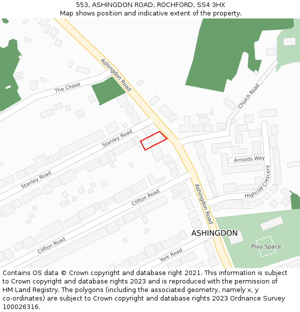 553, ASHINGDON ROAD, ROCHFORD, SS4 3HX: Location map and indicative extent of plot
