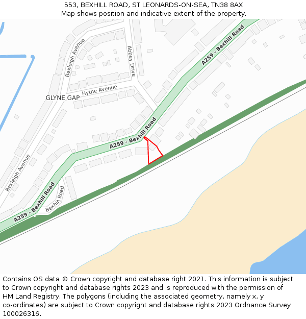 553, BEXHILL ROAD, ST LEONARDS-ON-SEA, TN38 8AX: Location map and indicative extent of plot