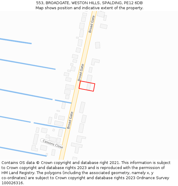 553, BROADGATE, WESTON HILLS, SPALDING, PE12 6DB: Location map and indicative extent of plot