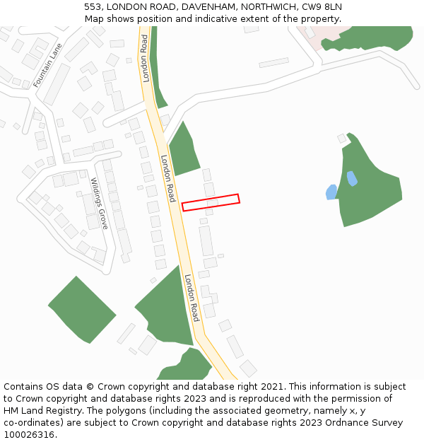 553, LONDON ROAD, DAVENHAM, NORTHWICH, CW9 8LN: Location map and indicative extent of plot