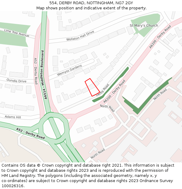 554, DERBY ROAD, NOTTINGHAM, NG7 2GY: Location map and indicative extent of plot