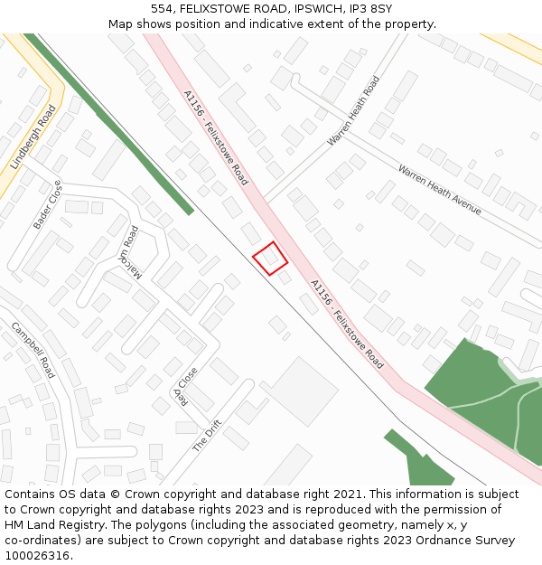 554, FELIXSTOWE ROAD, IPSWICH, IP3 8SY: Location map and indicative extent of plot
