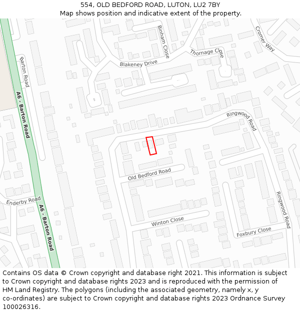 554, OLD BEDFORD ROAD, LUTON, LU2 7BY: Location map and indicative extent of plot