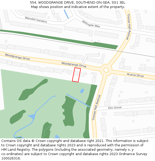 554, WOODGRANGE DRIVE, SOUTHEND-ON-SEA, SS1 3EL: Location map and indicative extent of plot