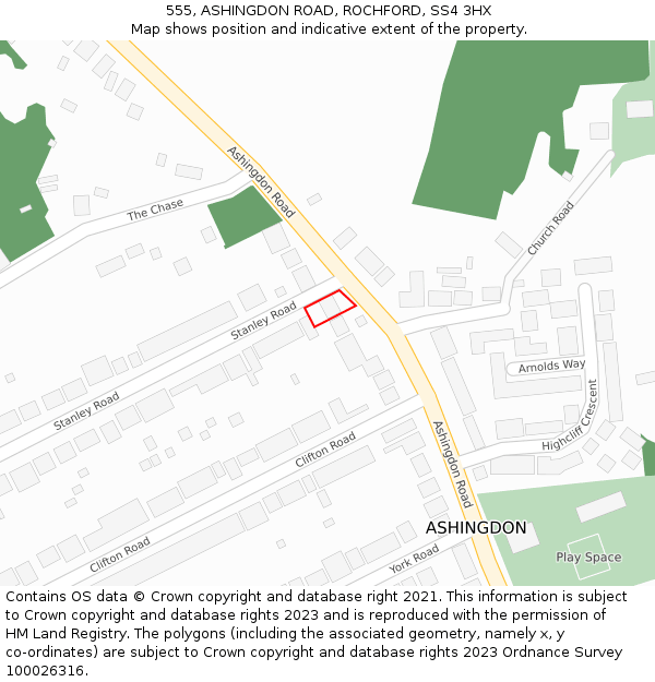 555, ASHINGDON ROAD, ROCHFORD, SS4 3HX: Location map and indicative extent of plot