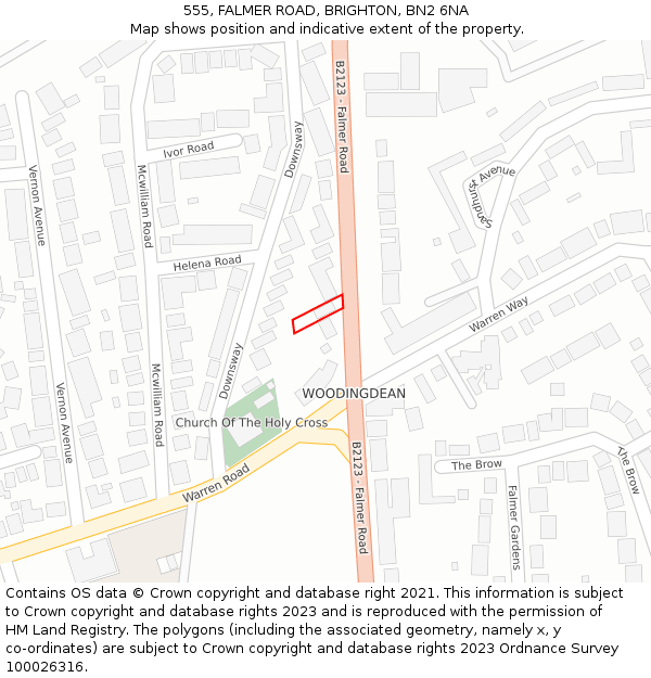 555, FALMER ROAD, BRIGHTON, BN2 6NA: Location map and indicative extent of plot