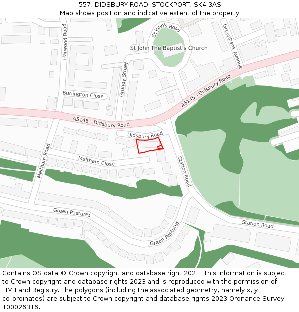 557, DIDSBURY ROAD, STOCKPORT, SK4 3AS: Location map and indicative extent of plot