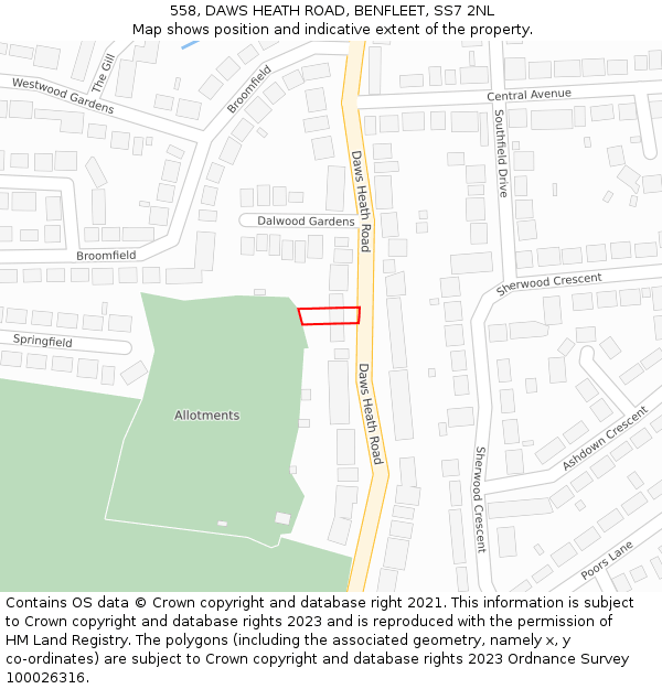 558, DAWS HEATH ROAD, BENFLEET, SS7 2NL: Location map and indicative extent of plot