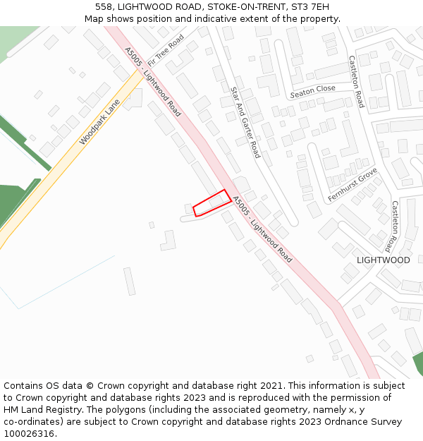558, LIGHTWOOD ROAD, STOKE-ON-TRENT, ST3 7EH: Location map and indicative extent of plot