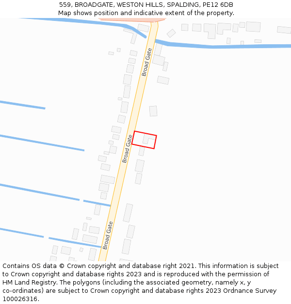 559, BROADGATE, WESTON HILLS, SPALDING, PE12 6DB: Location map and indicative extent of plot