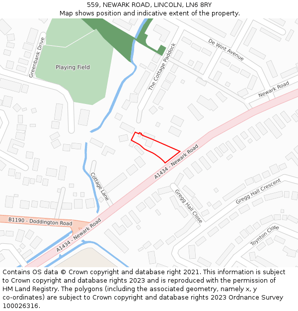 559, NEWARK ROAD, LINCOLN, LN6 8RY: Location map and indicative extent of plot